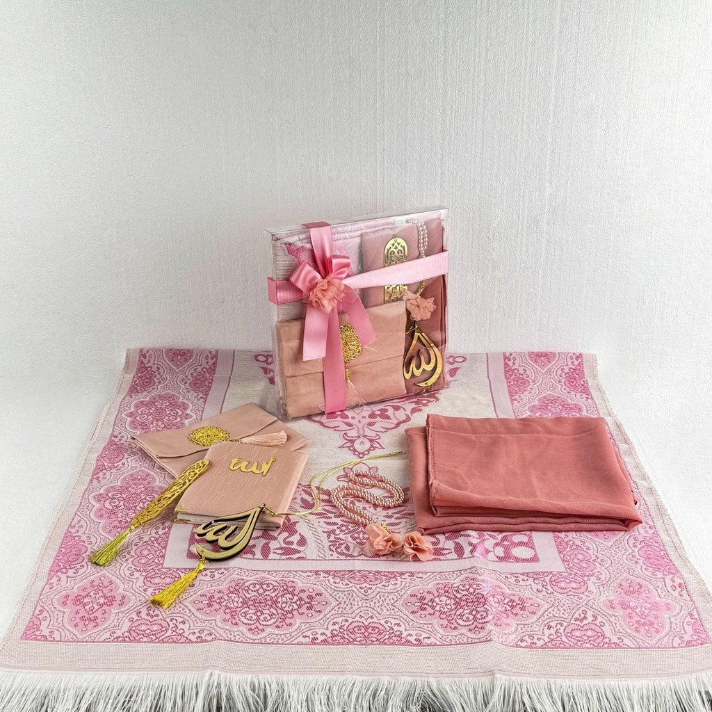 Prayer Rug and Prayer Accessories Set, Islamic Gift for Muslim - Rose