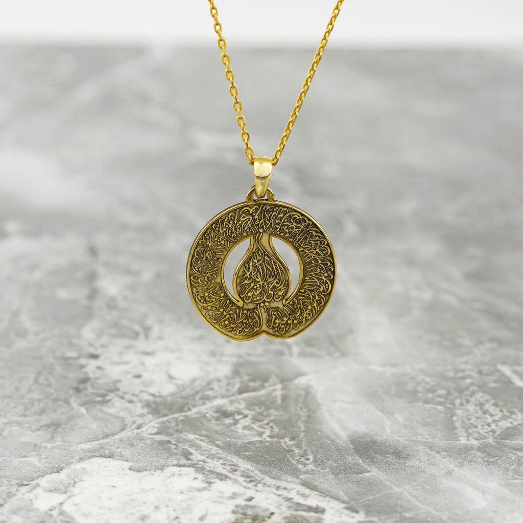 Diwani Ayatul Kursi Muslim Jewelry 18K Gold Plated Silver Pendant