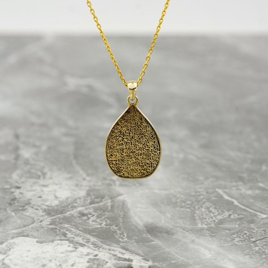 Teardrop Ayatul Kursi Muslim Jewelry - 18K Gold Plated Silver Pendant