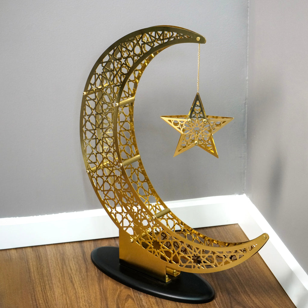 Shiny Metal Crescent & Star Islamic Home Decor - Islamic Gift