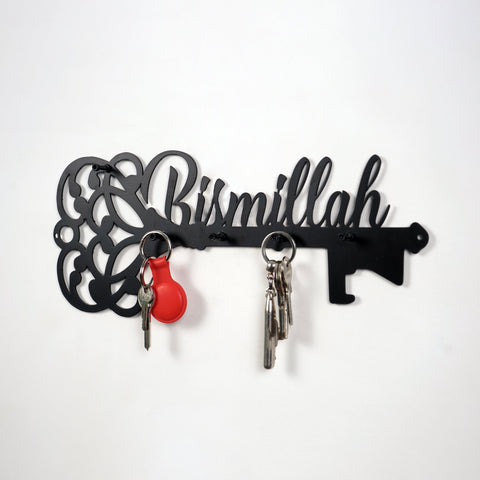 Bismillah Key Holder Latin Calligraphy Islamic Wall Art Decor