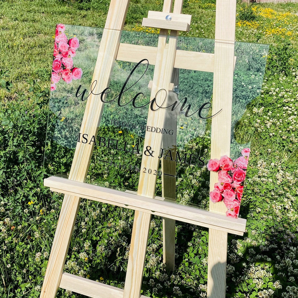 Wedding Welcome Sign, Floral Design Custom UV Print Glass Wedding Sign