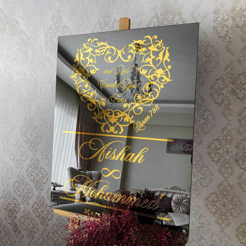 Surah Nebe Verse 8 Customizable Wedding Welcome Sign, Black Glass