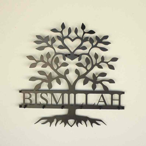 Bismillah Key Holder Tree Shape Islamic Wall Art Decor